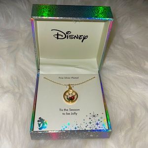 Disney Silver Plated Gold Mickey Mouse Necklace with Red and Green Rhinestones